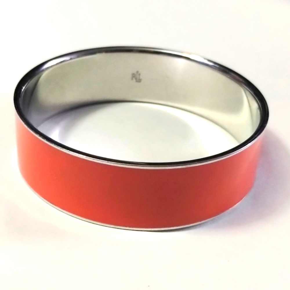 Vtg Ralph Lauren Silver Tone Orange Bangle Bracelet
